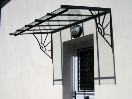 marquise metal noire porte entree